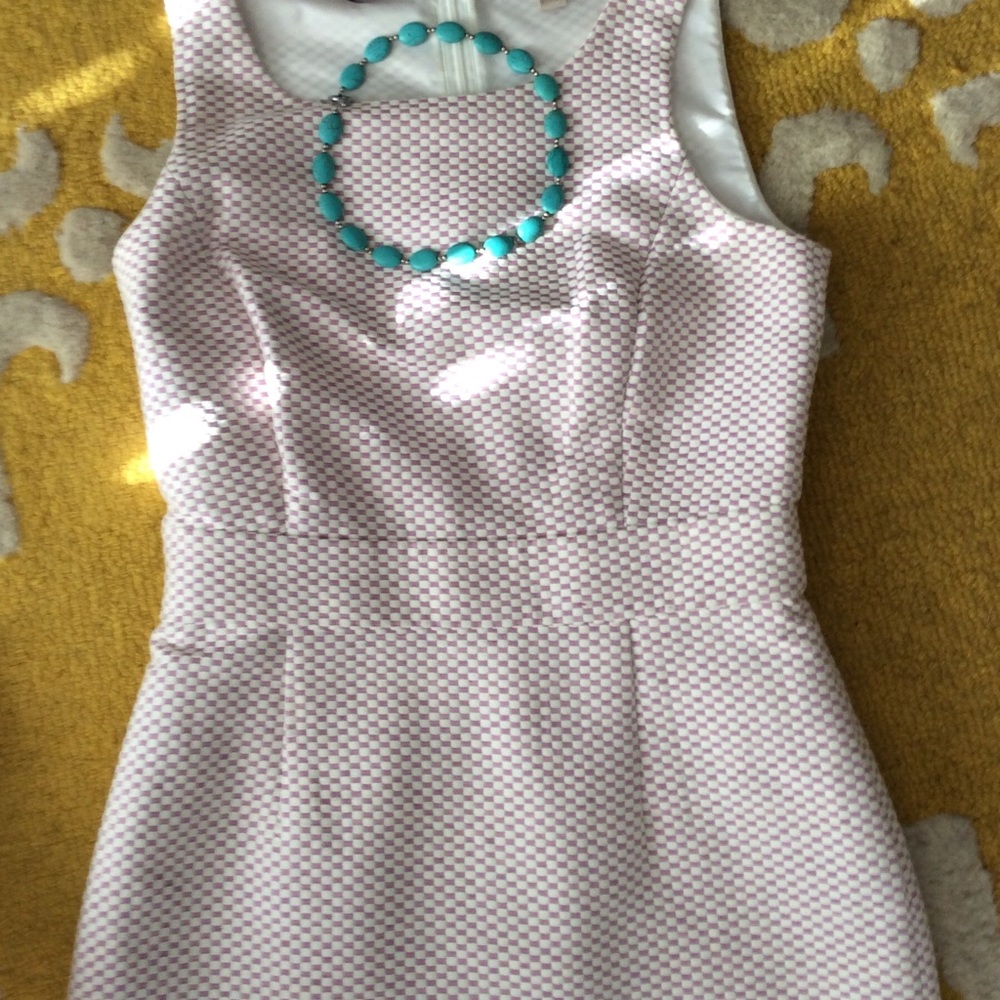 DONATED!  Banana Republic Jacquard - Pink and White Checkered Dress 🌷Beautiful - Picture 2 of 7